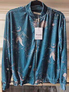 Celestial Velvet Bomber Jacket Moon Star Print NWT Dress To Rio Size S